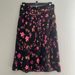 Ann Taylor Petite Black Skirt Silk Lined Size 4P‎ Dark Floral Grunge Sequin Y2K